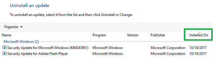 удалить обновление Windows через программы и функции